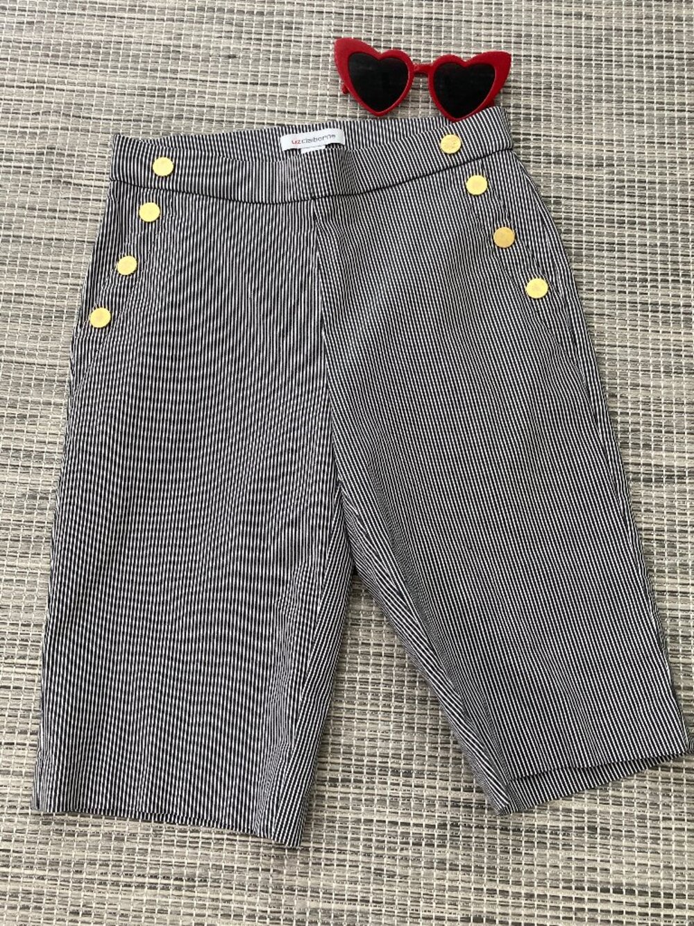 Liz Claiborne Railroad Gray White Striped Bermuda Short Small